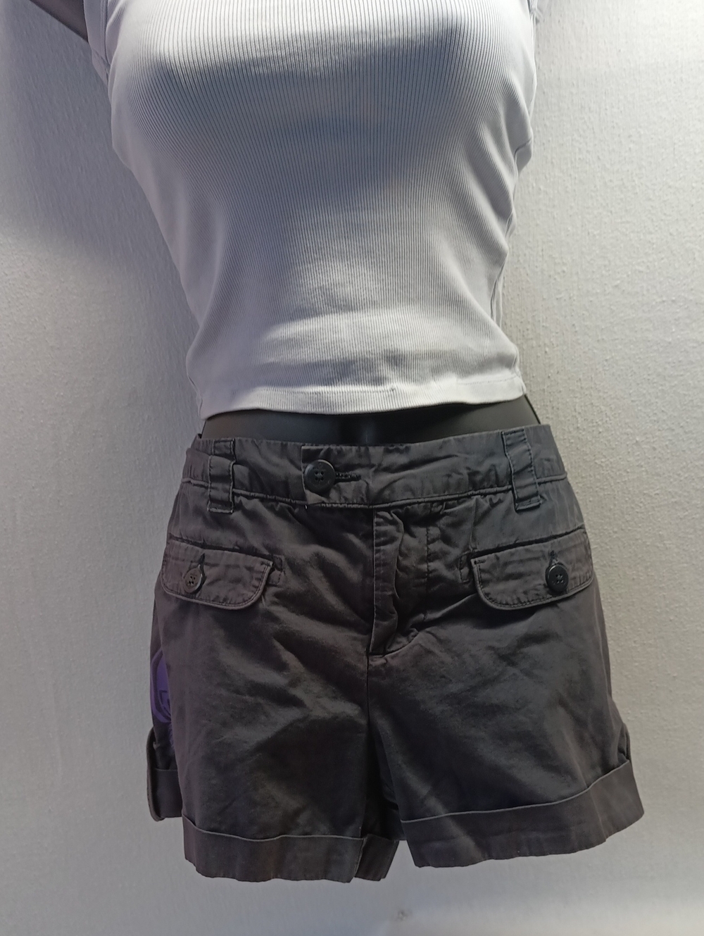 100% Cotton Blue -Gray Cargo Utility Shorts With Cuffed Hem